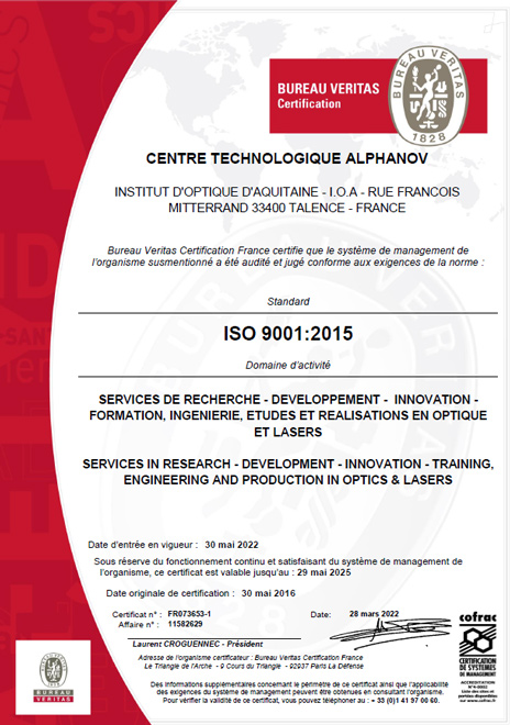 Renouvellement certification charte qualité ISO 9001 2022 ALPhANOV